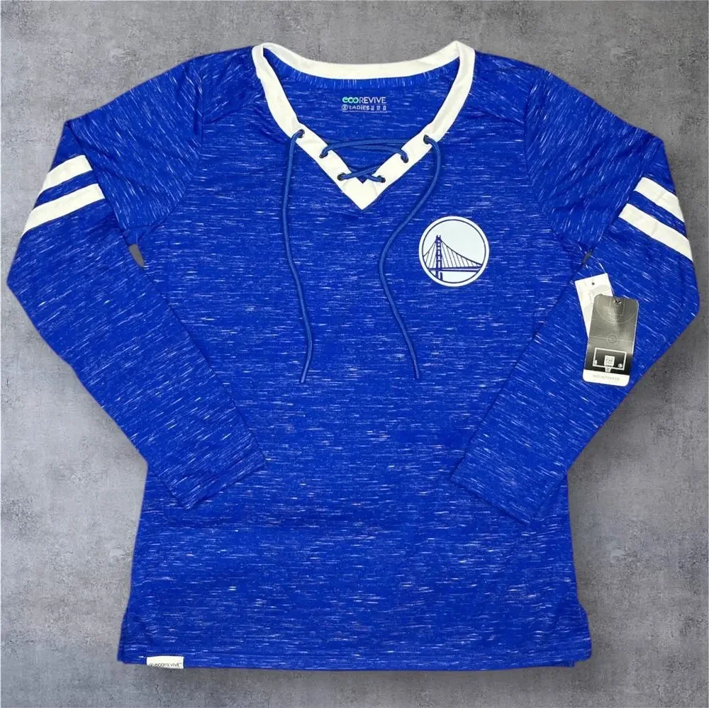 Golden State Warriors Shirt Blue White Lace-Up EcoRevive Ladies M